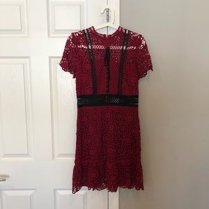 Aqua Floral Lace Dress in burgundy small